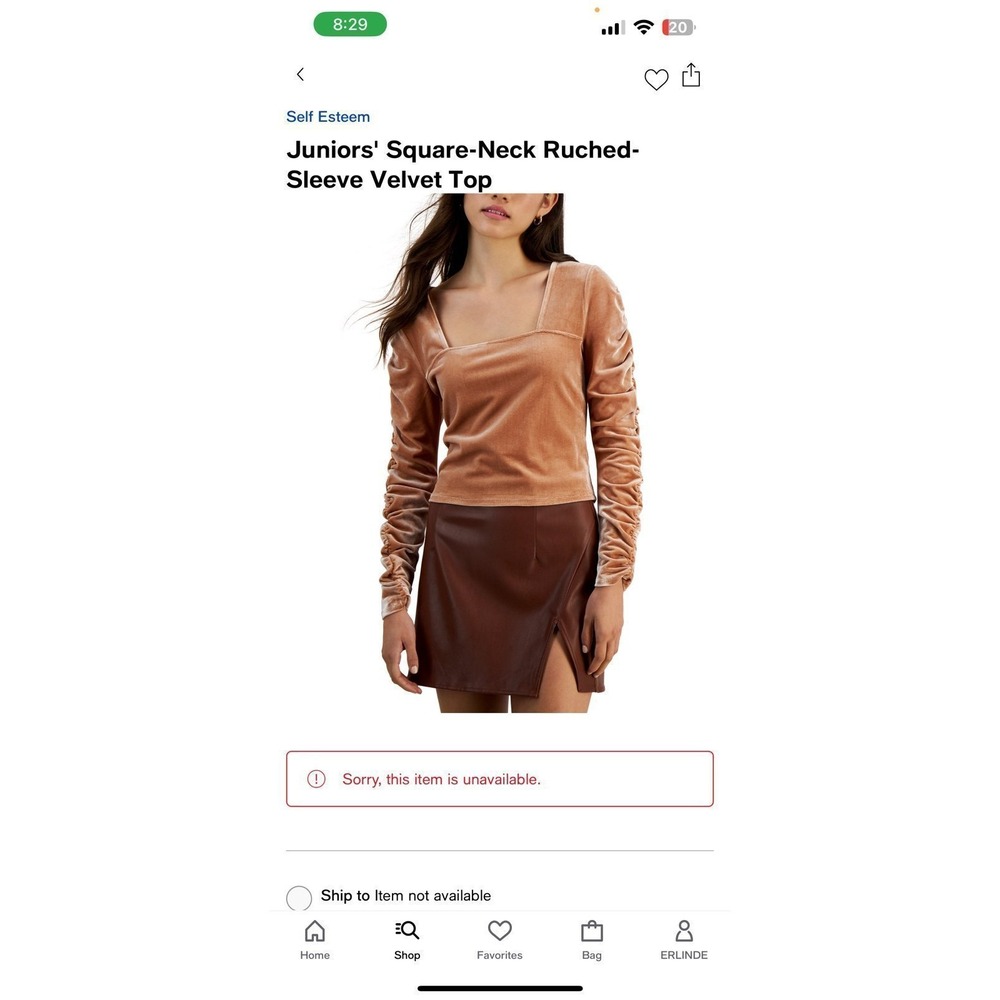 Long sleeve velvet top Large square neck blush color